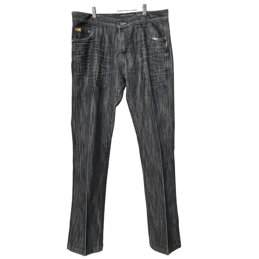 Southpole Men's Black Distressed Jeans Size 36 Straight Fit Y2K Streetwear Style